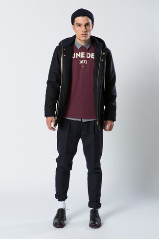 Какие парки носить с серой рубашкой с длинным рукавом мужчине