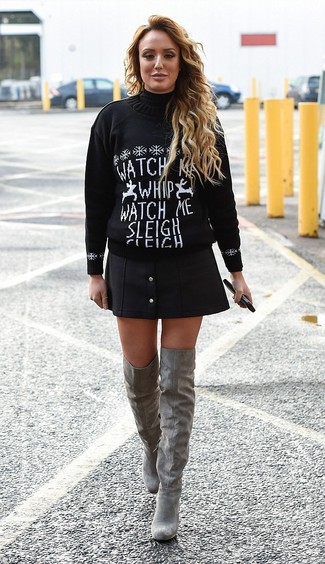 С чем носить серые ботфорты