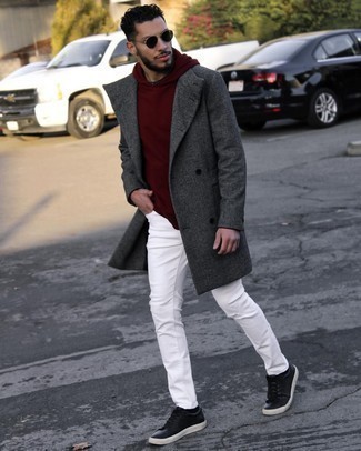 Какой худи носить с серым длинным пальто