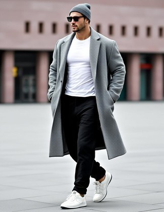 С чем носить серое длинное пальто