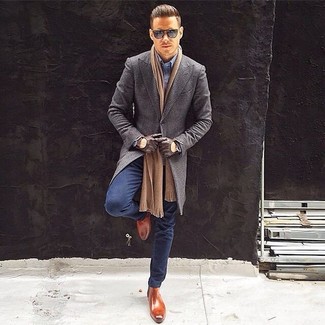 С чем носить серое длинное пальто