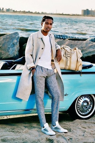 С чем носить серое длинное пальто