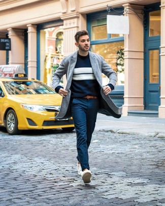 С чем носить серое длинное пальто