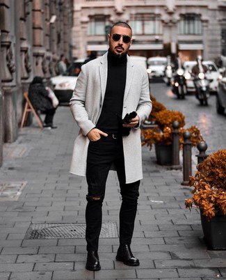 С чем носить серое длинное пальто