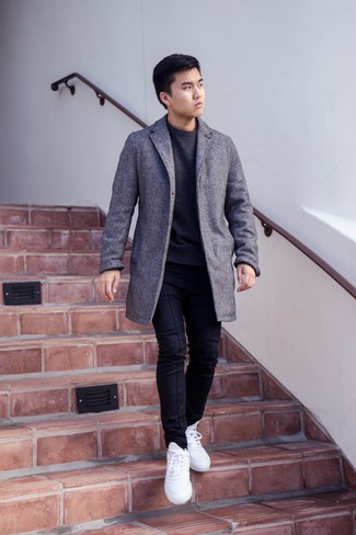 С чем носить серое длинное пальто