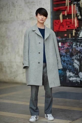 С чем носить серое длинное пальто