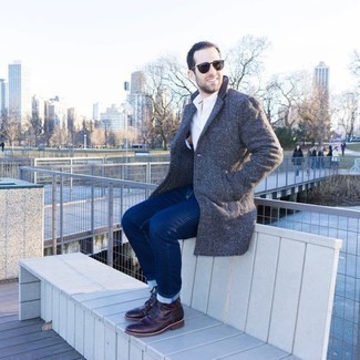 С чем носить серое длинное пальто