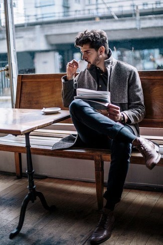 С чем носить серое длинное пальто