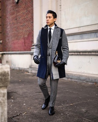 С чем носить серое длинное пальто