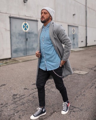 С чем носить серое длинное пальто