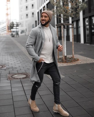 С чем носить серое длинное пальто