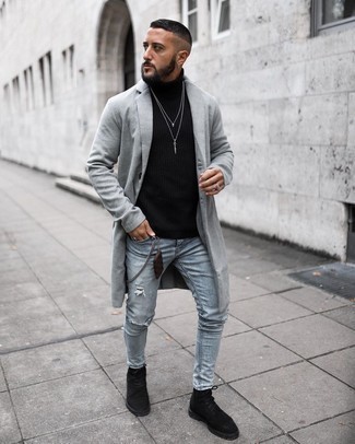 С чем носить серое длинное пальто