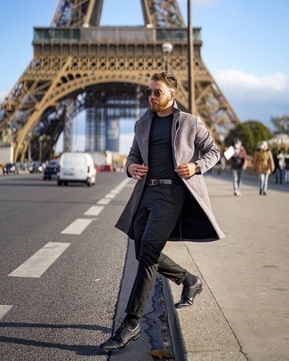 С чем носить серое длинное пальто
