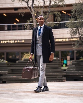 С чем носить серое длинное пальто