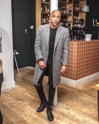 С чем носить серое длинное пальто