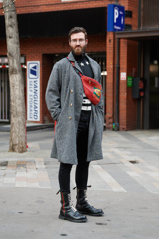 С чем носить серое длинное пальто