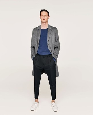 С чем носить серое длинное пальто