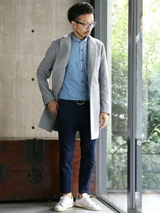 С чем носить серое длинное пальто