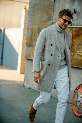 С чем носить серое длинное пальто