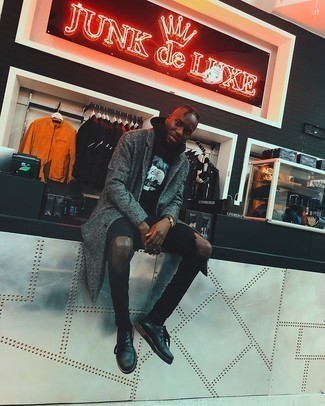 С чем носить серое длинное пальто