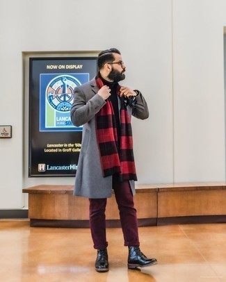 С чем носить серое длинное пальто