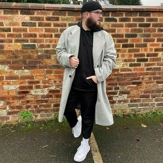 С чем носить серое длинное пальто