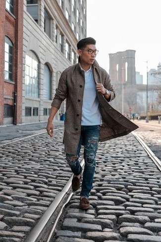 Какие лоферы носить с серым длинным пальто