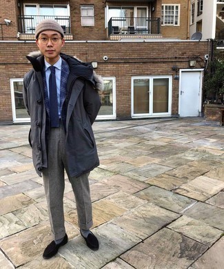 Какие пиджаки носить с серой паркой мужчине