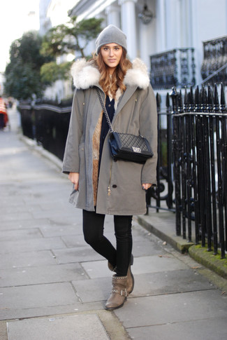 С чем носить серую парку женщине