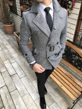 Как носить серое полупальто с черными брюками чинос