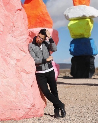 С чем носить серый бомбер в шотландскую клетку мужчине