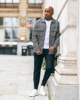 С чем носить серую куртку харрингтон в шотландскую клетку