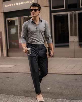 С чем носить серый свитер с воротником поло мужчине