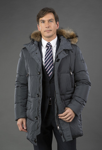 С чем носить серый пуховик мужчине
