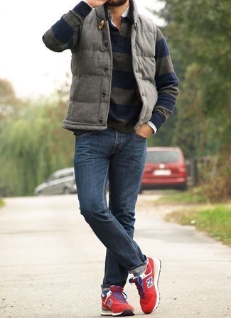 С чем носить серую стеганую куртку мужчине