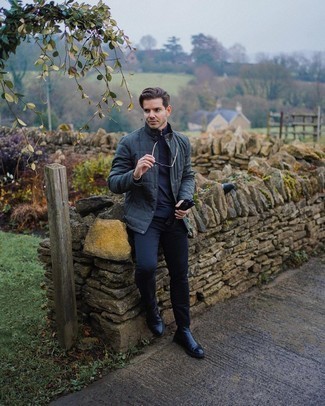 С чем носить серую стеганую куртку мужчине