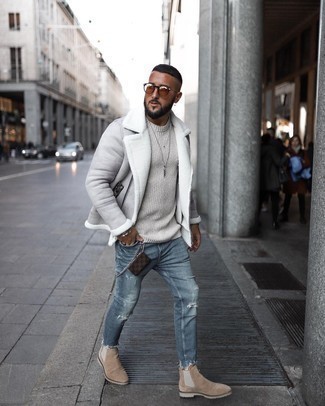 С чем носить серую короткую дубленку мужчине