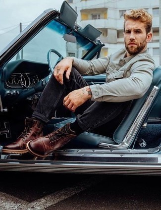 С чем носить серую куртку-рубашку мужчине