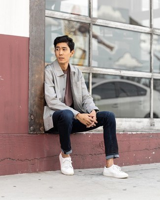 С чем носить серую куртку-рубашку мужчине