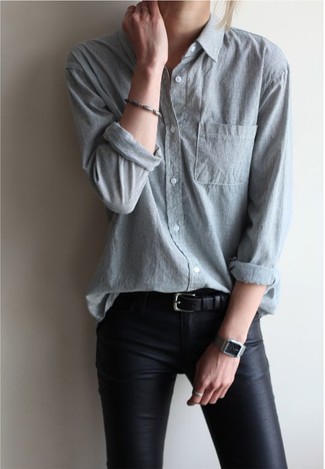 С чем носить серую рубашку женщине