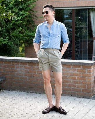 Какие рубашки с длинным рукавом носить с серыми шортами мужчине