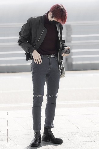 Какие бомберы носить с серыми зауженными джинсами мужчине