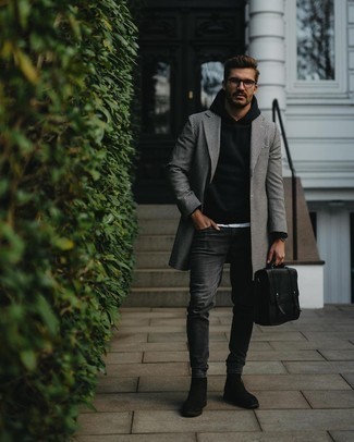 Какие длинные пальто носить с серыми зауженными джинсами