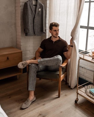 С чем носить серые замшевые лоферы с кисточками