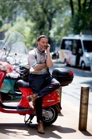 С чем носить серые подтяжки