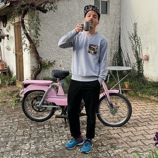 Как носить серый свитшот с черными брюками чинос