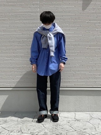 Какие рубашки с длинным рукавом носить с серым свитшотем мужчине