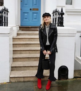 Какие брюки-кюлоты носить с серой водолазкой