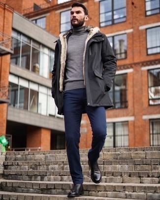 Какие парки носить с серой водолазкой мужчине