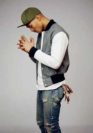 С чем носить серую университетскую куртку мужчине